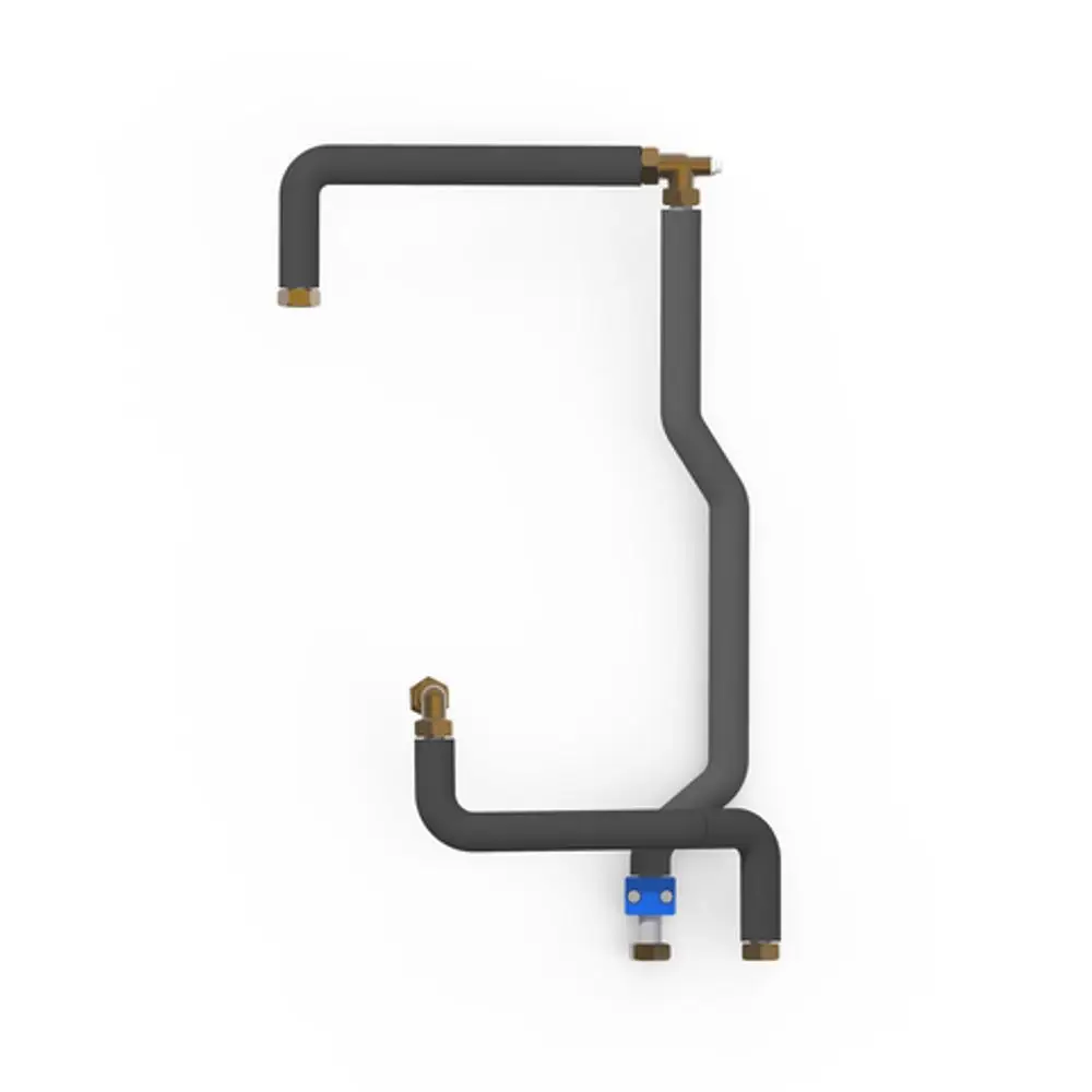 Verrohrungsset für Heizungsstation mit gebogenen Rohren und verschiedenen Anschlussstellen, designed von Roth für effektive Installationen.